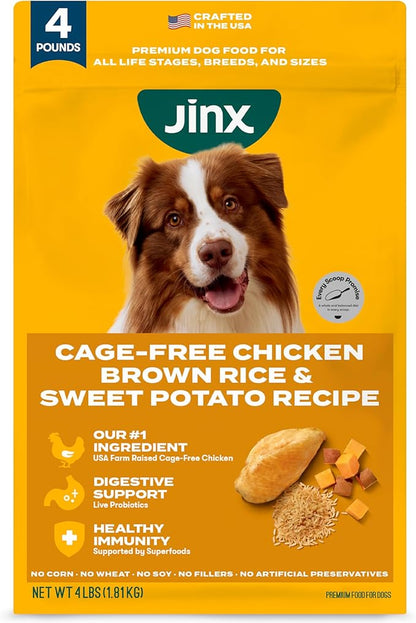 Jinx Premium Dry Dog Food, for All Lifestages - Real Chicken, Brown Rice & Sweet Potato Kibble with Superfoods for Immune Support & Probiotics for Digestive Support - No Fillers - 4lb