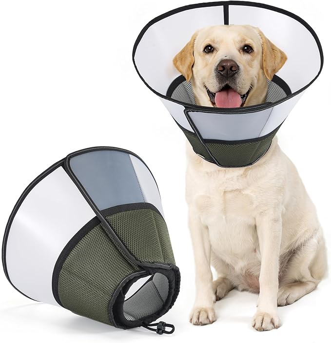 Avont Dog Cone Collar After Surgery, Alternative Adjustable Elizabeth Cone for Medium Large Dogs, Comfy Breathable Pet Recovery Collar to Stop Licking -Dark Green(L)