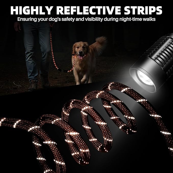 SlowTon Slip Lead Dog Leash, Adjustable 5-7 FT, 1/2” Rope, Heavy Duty Nylon Leashes with Padded Handle & Highly Reflective Threads, No Pull Training Leash for Medium Large Dogs 20-120lb (Orange, L)