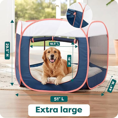 FurHaven Portable Pet Playpen for Dogs & Cats, Extra Large Indoor Kitten Playpen with Mesh Sides, Foldable Dog Playpen for Large Dogs, Pop Up Travel Dog Pen, X-Large, Pet Crate with Mesh Sides, Navy