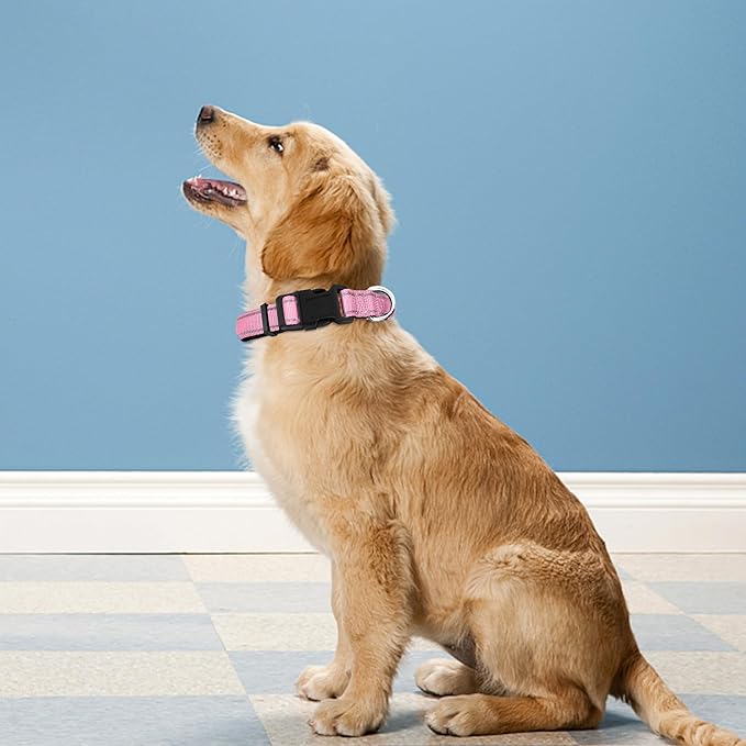 Reflective Dog Collar, Adjustable Soft Neoprene Padded Nylon Pet Collars with Buckle for Extra Large Dogs, Light Pink,XL