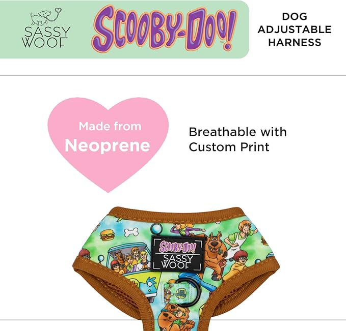 Sassy Woof Dog Adjustable Harness - Scooby-Doo™ - XL, Breathable Mesh, No Pull Design with Two D-Rings, Patented Design, Perfect for Extra Large Dogs - Officially Licensed