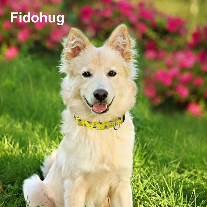 Martingale Collar for Dogs with Buckle No Pull Adjustable Nylon Limited Slip Training Dog Collars (Yellow Bee, Large)