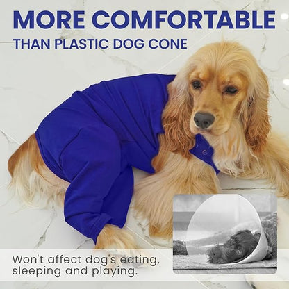IDOMIK Dog Recovery Suit,Dog Leg Sleeve to Stop Licking Rear Legs,Thigh Wound Protective Sleeve,Male Female Pet Surgical Clothes,Doggy Surgical Suit with Pants Cover,Cone Collar Alternative,Blue,S