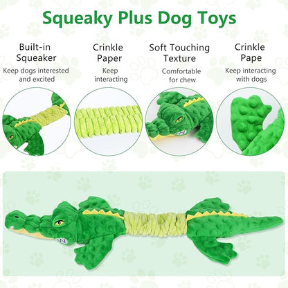 Letsmeet Large Squeaky Alligator Dog Toys, Interactive Puppy Toys with Crinkle Paper, Pull Tug of War Dog Toy, Plush Dog Chew Toys for Small, Medium, Large Breed