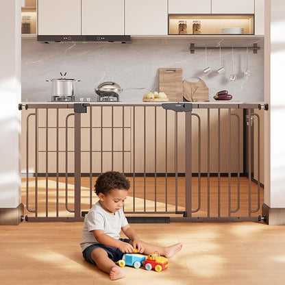 Cumbor Extra Wide Baby & Pet Gate Set, 29.7-51.5" & 36.6-64" Gates with Dual-Lock, Auto-Close, One-Hand Operation for Stairs, Hallways & Doorways