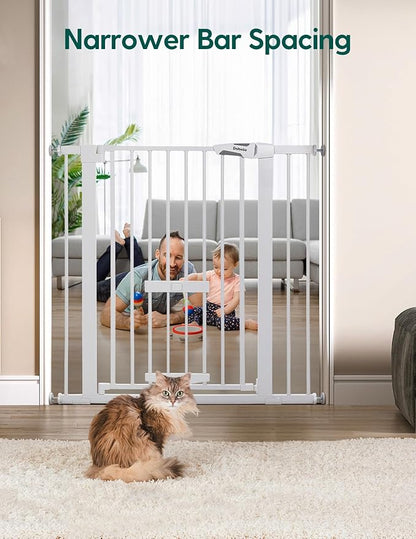 Babelio 36 Inch Extra Tall Baby Gate with Cat Door, 29-48" Metal Pet Door for Stairs, Doorways, Auto Close, Easy Walk Thru, White