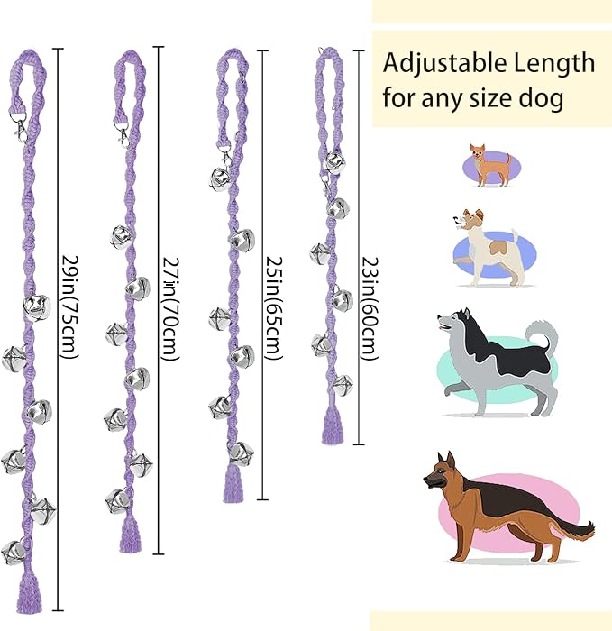 Dog Bells to Go Outside & Puppy Potty Training, Adjustable Dog Door Bell Ring to Go Potty, Handmade with Premium Yarn. Twisted Style, Purple
