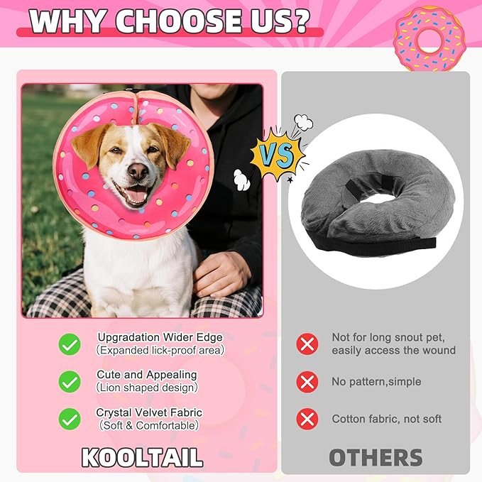KOOLTAIL Inflatable Dog Cone Collar, Soft Donut E Collar for Dogs After Surgery to Stop Licking Enhanced Alternative, Blow Up Pet Neck Pillow Recovery Adjustable Cone for Dog Cat, Upgrade Size,Donut L