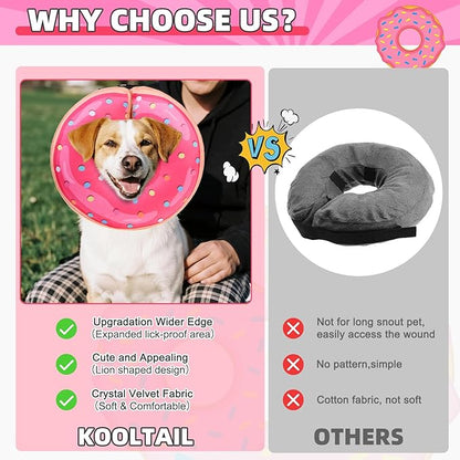 KOOLTAIL Inflatable Dog Cone Collar, Soft Donut E Collar for Dogs After Surgery to Stop Licking Enhanced Alternative, Blow Up Pet Neck Pillow Recovery Adjustable Cone for Dog Cat, Upgrade Size,Donut L