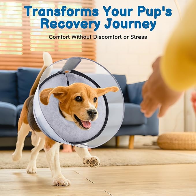 BARKLESS Dog Donut Collar, 2-in-1 Inflatable Dog Collars for After Surgery to Stop Licking Wounds, Patented Protective Donut Cone with High Shield for Large Pets (Grey, L)