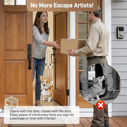 Retractable Dog Gate for Front Door 26" Wide 30.7" Tall Automatic Retractable Dog Barrier to Keep Pets Secure When Door Opens/Closes, Hardware Mount Front Door Barrier for Small/Large Dogs, Indoor