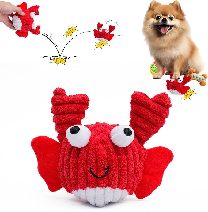 Interactive Squeaky Dog Chew Toy,No Stuffing Interactive Chew Toy for Small Medium Large Dogs, Training Reward Gift for Pets(red Crabs)
