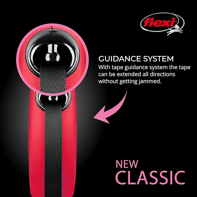 FLEXI® Classic XS Tape Retractable Dog Leash (Red)-10 ft for Extra Small, Tiny Dogs up to 26 lbs| Ultra Compact Pocket-Size, 3-Finger Grip, German Quality| Tangle-Free, One-Hand Brake, Pause & Lock