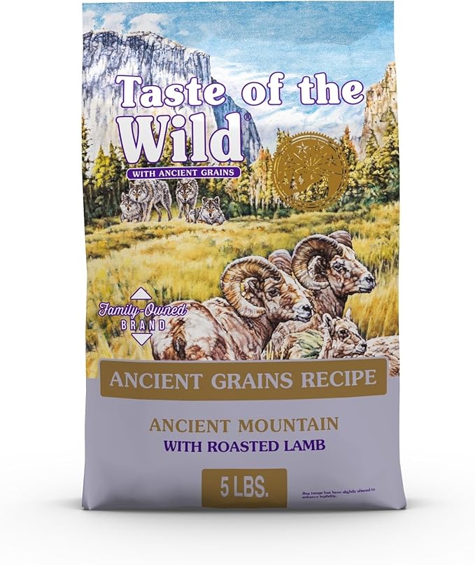 Taste of the Wild with Ancient Grains Ancient Mountain Canine Recipe with Roasted Lamb Dry Dog Food, Made with High Protein from Real Lamb and Guaranteed Nutrients and Probiotics 5lb