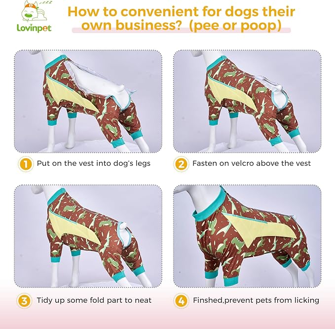 LovinPet Dog Recovery Suit - Medium Large - Dog's Bodysuit Wound Protective Surgical,E-Collar Alternative Recovery Bodysuit for Abdominal Wounds After Surgery Anti-Licking,Dinosaur,Green,XXL