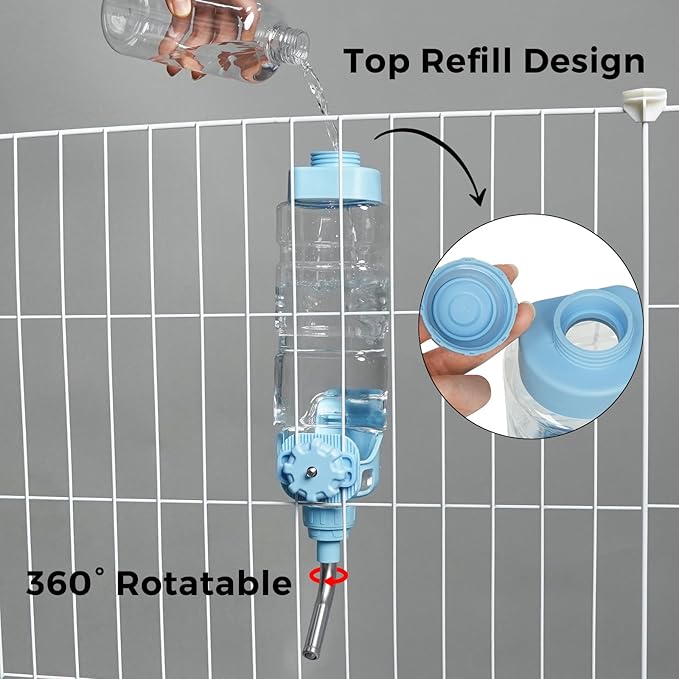 Vannon Dog Water Dispenser for Cage, 34oz Auto Feeding Crate Water Bottle for Dogs, Cats & Rabbits, Pet Nozzle Diameter: 12mm, BPA Free, Blue