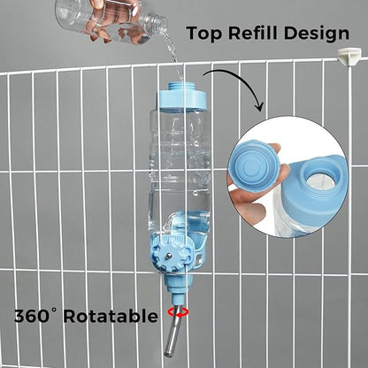 Vannon Dog Water Dispenser for Cage, 34oz Auto Feeding Crate Water Bottle for Dogs, Cats & Rabbits, Pet Nozzle Diameter: 12mm, BPA Free, Blue