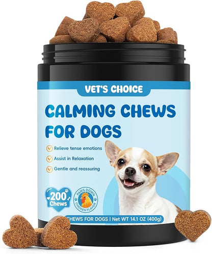 Calming Chews for Dogs: Dog Anxiety Relief Support - to Help Reduce Stress, Sleep Aid for Separation, Barking, Separation, Mental Wellbeing Postbiotic Blend 200 Soft Chews