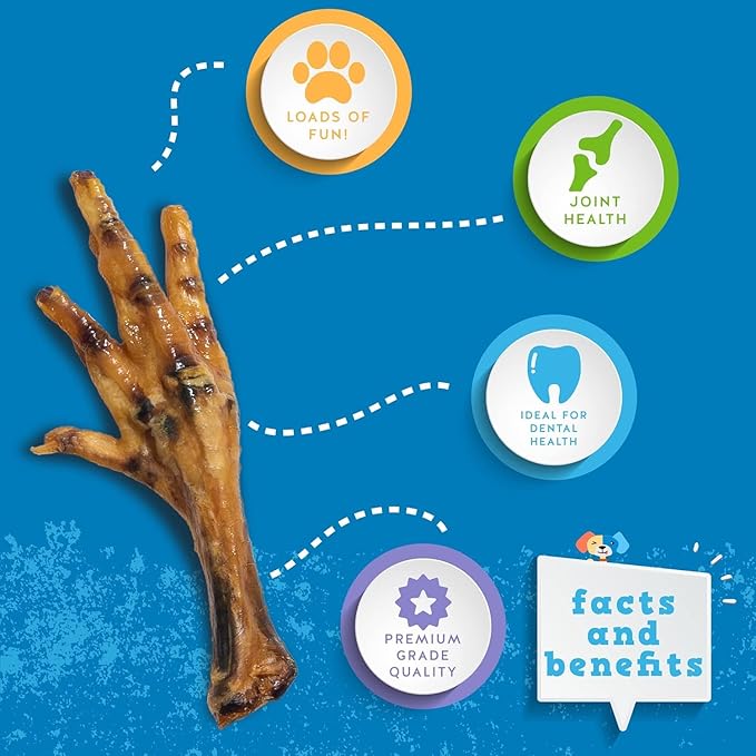 Jack&Pup Dried Chicken Feet Dog Treats | 100% Natural, Fully Digestible, Dehydrated Chicken Feet for Dogs High Protein, Joint Support (20 Pack) Economical Alternative to Duck Foot and Pig Ears