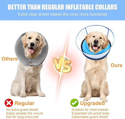 2-in-1 Soft Inflatable Dog Cone Collar Alternative with Enhanced Anti-Licking Guard Shield, Dog Collar After Surgery, Adjustable Recovery Cones for Large Medium Small Dogs and Cats(Blue, XL)