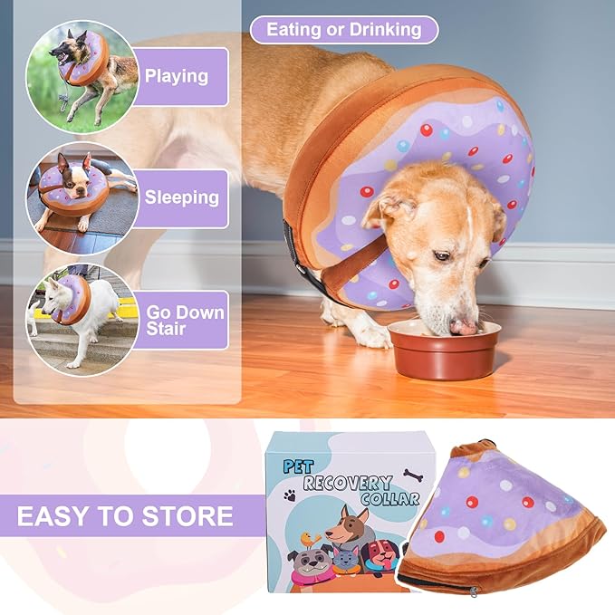 BEAUTYZOO Dog Cone Alternative After Surgery for Large Medium Small Dogs, Soft Inflatable Cone Collar for Dogs Cats, Dog Neck Donut E Collar Dog Recovery Collar to Stop Licking, Purple Donut, M