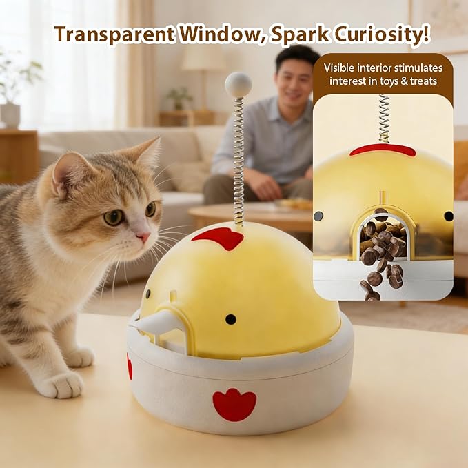 Pet Food Dispenser Interactive Training for Cats and Dogs Feeding Device, Self Soothing and Soothing Sound Toy (White)