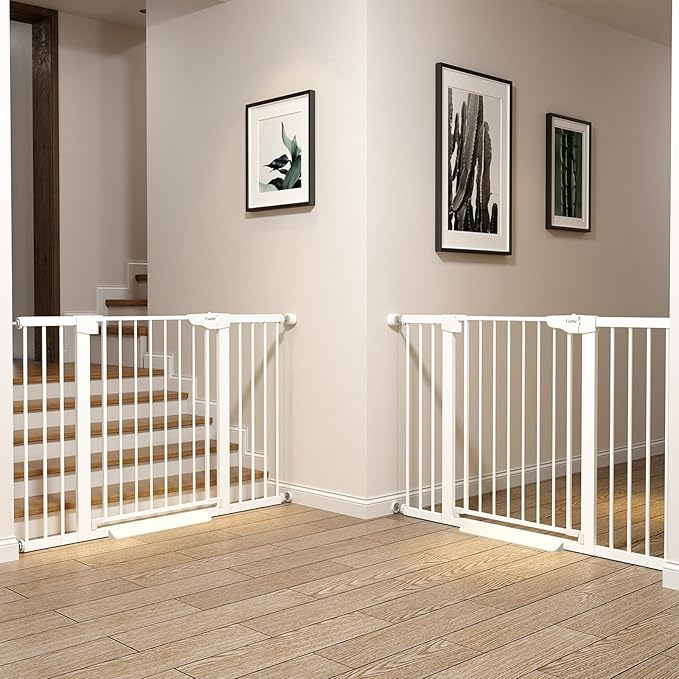 Cumbor 51.5" Wide Auto Close Baby Gate & Cumbor 2 Pack 51.5" Wide Dog Gate, Durable Child Gate for Stairs, Doorways, Easy Walk Thru Dog Gate for House for Doorways