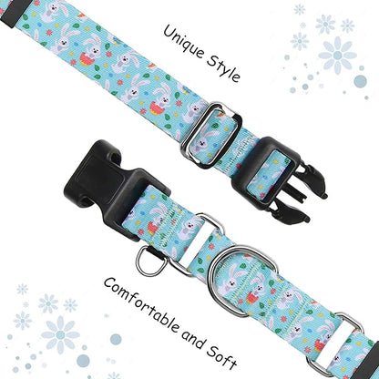 Easter Martingale Collar for Dogs with Buckle Bunny Dog Collar Adjustable Soft Nylon Girl Dog Collars for Large Dogs, Green Rabbit