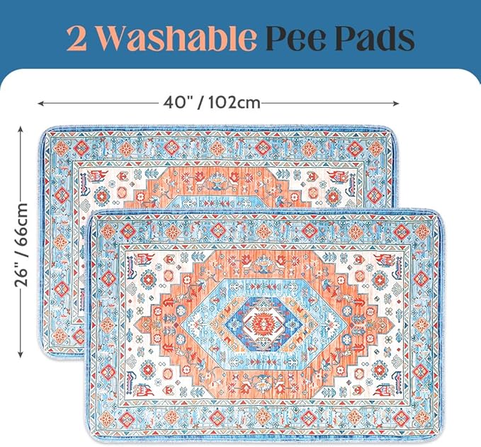 Washable Pee Pads for Dogs 2 Pack Reusable Puppy Training Pads 40"x26" Super Absorbent Waterproof Dog Training Pads, Non-Slip Potty Pads Whelping Pads Litter Mat Pet Supplies - Orange/Mix