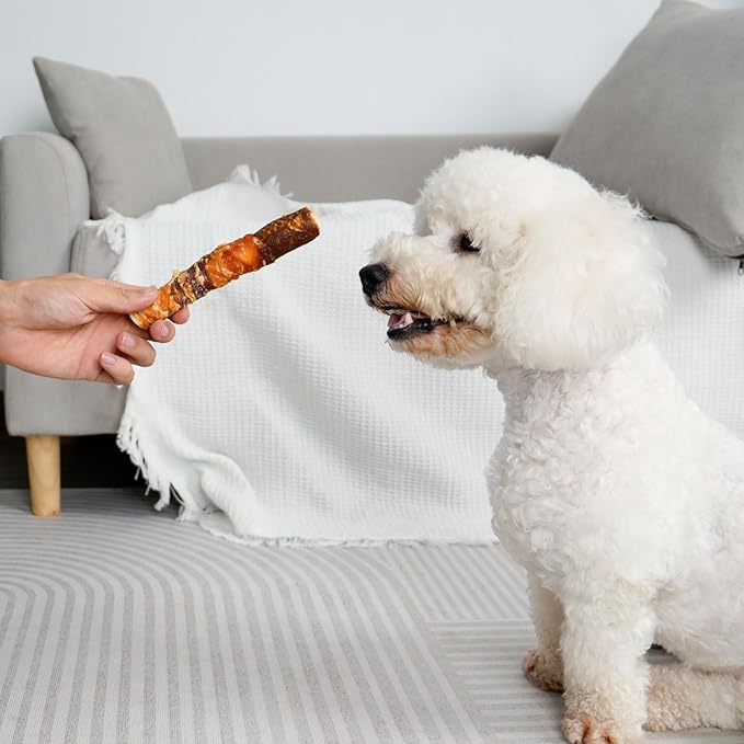 MON2SUN Dog Treats, Triple Flavor 6 Inch Chicken Liver Duck and Chicken Wrapped Rawhide Sticks, Teeth Cleaning Snacks for Medium Dogs, 35.27 oz (20 Count-Pack of 2)