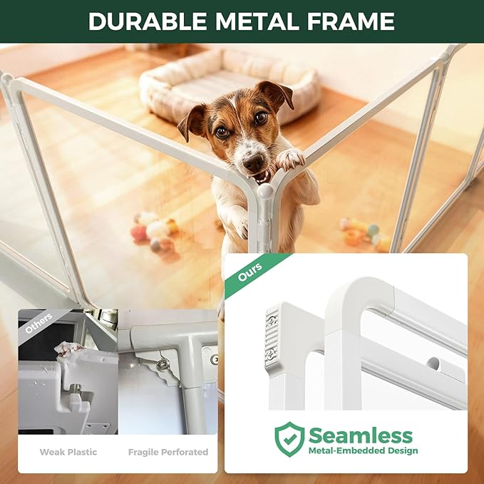 FXW AuraSpace Pro Acrylic & Wire Mesh Indoor Dog Playpen, 24" Height 12 Panels Metal Dog Pen for Puppies & Small Dogs, White│Patented