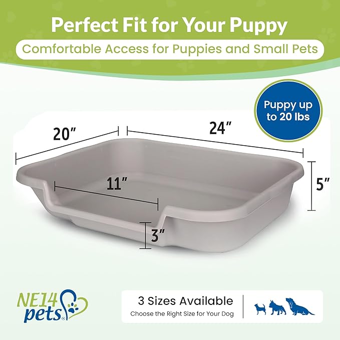 Puppy Pan Indoor Litter Box Training Starter Kit, Misty Gray Large Pan with Natural Pine Litter, Extra Long Litter Scoop and Training Guide