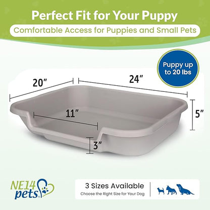 Puppy Pan Indoor Litter Box Training Starter Kit, Misty Gray Large Pan with Natural Pine Litter, Extra Long Litter Scoop and Training Guide