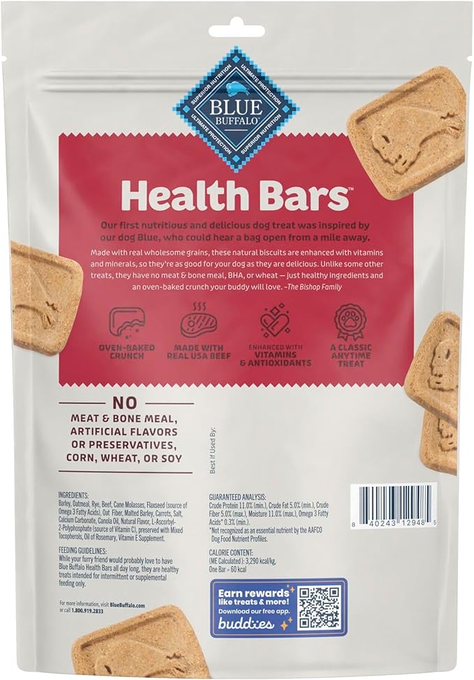 Blue Buffalo Health Bars Crunchy Dog Biscuits, Oven-Baked With Natural Ingredients, Beef, 16-oz Bag