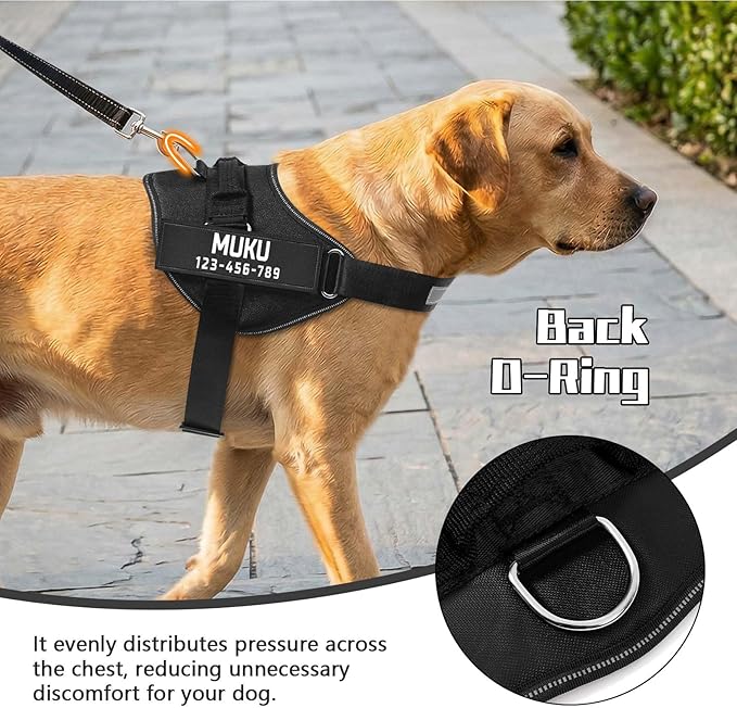 MUMUPET Custom Dog Harness Vest with 2 Personalized Name & Phone Patches, No Pull Reflective Adjustable with Handle, Soft Breathable Padding for Small Dogs (Black, S)