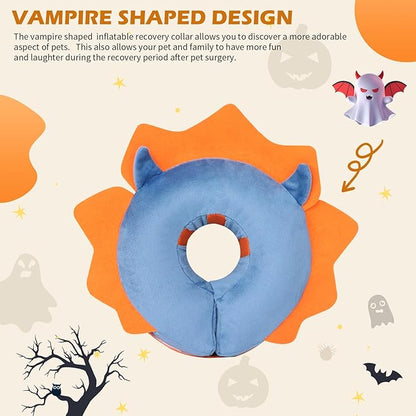 IEUUMLER Inflatable Recovery Dog Collar, Protective Donut Cone, Adjustable Soft Collar for Dog and Cat After Surgery Prevent from Biting & Scratching EU002 - Blue Demon L