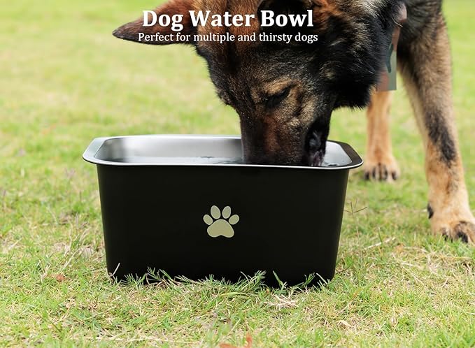 1.2 Gallons 20 Cup Non Slip Stainless Steel Large Dog Water Bowls, Outdoor Metal Dog Bowls Large Breed, High Capacity Water Bowl for Big Giant Huge Dogs, Black