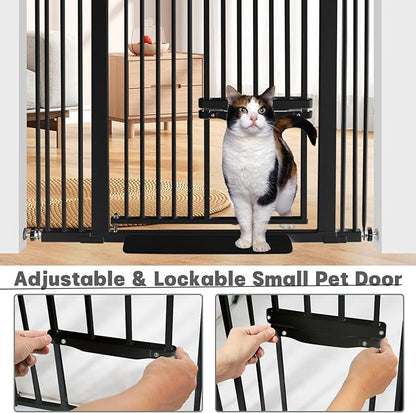 SHYUJAJIE 55 Inch Extra Tall Pet Gate with Small Cat Door, 29.55"-40.55" Adjustable Wide Dog Gate, Tall Cats Gates for Doorway, Stairs, House(Black)