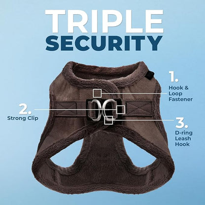 Best Pet Supplies - All Weather Plush, Reflective, No Pull Harness for Small, Medium Dogs, Cats - Secure with Hook & Loop Fastener, Buckle, Double D-Rings - Chocolate Suede, M