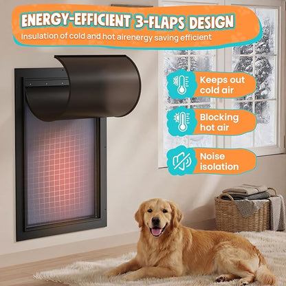 3-Flap Dog Door for Wall, All Aluminum Large Doggy Door for Wall, Heavy Duty Pet Door with Dual Locks, Extreme Weather Doggie Door for Interior Exterior Wall, Pets Up to 110LB