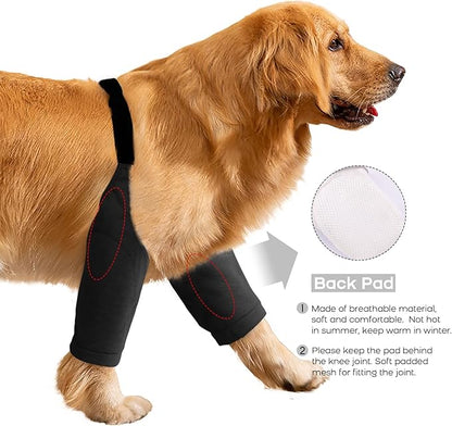 ROZKITCH Dog Surgery Leg Sleeve for Front Legs, Pet Prevent Licking Wound Elbow Knee Protector, Dog Leg Sleeve to Stop Licking Cone Collar Alternative for Sprain ACL CCL Arthritis Black L