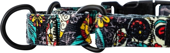 Wolfgang Heavy Duty Martingale Dog Collar with Quick Release Nylon Buckle for Walking & Training, LosMuertos Print, Extra Large