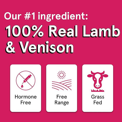 Real Meat Dog Treats - 12oz Bag of Bite-Sized Air-Dried Lamb & Venison Jerky for Dogs - Grain-Free Jerky Dog Treats With 95% Quality, Free-Range, Grass Fed Lamb & Venison - All-Natural Dog Treats
