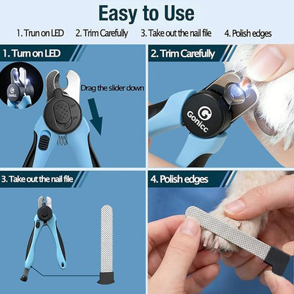 gonicc LED Pet Nail Clippers for Small Dogs & Cats, Light-Up Dog Nail Trimmer with Safety Lock & Built‑in File, Professional Stainless Steel Nail Clippers for Small Pets