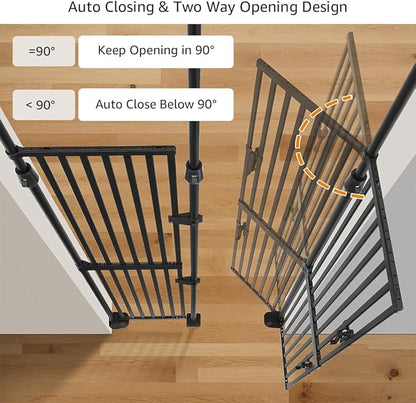 unipaws 86" High Extra Tall Cat Gate, Auto Closing and No Drilling Safety Gate for Doorway Hallway Stairs, Cat Dog Proof, Fit for 35"-38" Wide Opening, Indoor Use, Black