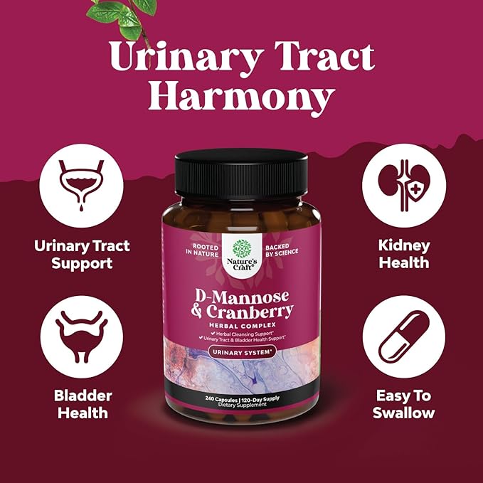 D Mannose with Cranberry Supplement - D Mannose 1000mg per Serving Capsules for Kidney Defense Support & Cleanse and Urinary Tract Health for Women & Men - Adults Bladder Health Supplement - 240 Count