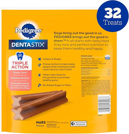 Pedigree Dentastix Dog Dental Treats, Large Breed Dog Treats, Beef Flavor, 1.67 lb. Bag (32 Treats Total)