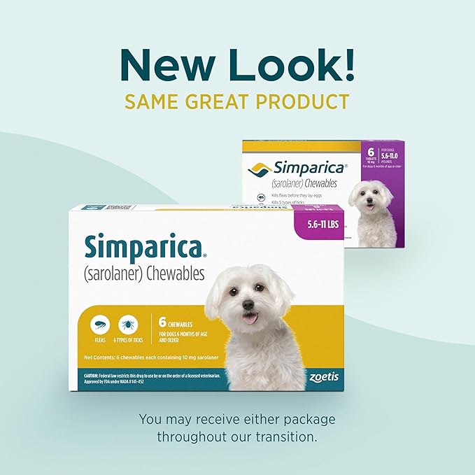 Simparica (sarolaner) Chewables for Dogs, 10 mg/tab, 5.6-11 lbs (Purple), 6 Tablets