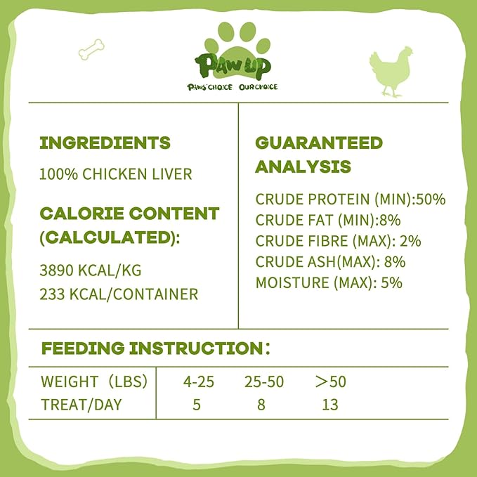 PAWUP Freeze Dried Chicken Liver Pet Treats, High Protein Freeze-Dried Pet Food for Dogs, Cats, Fresh Ingredient Snacks, 2.1 oz, Rawhide Free&Grain Free
